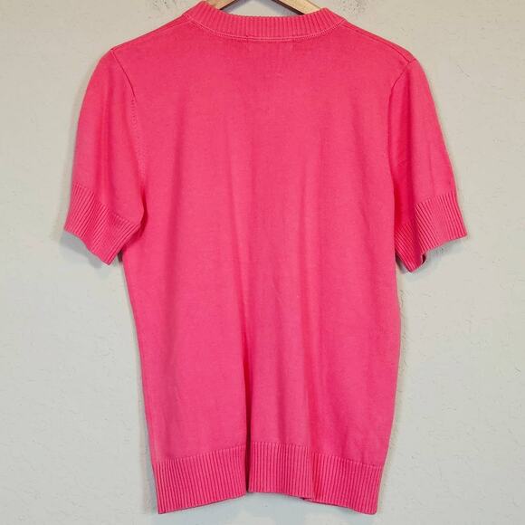 Denim & Co Pink Short Sleeve Zip Up Sweater Cardigan Barbiecore Vintage Sz Med - Picture 2 of 8